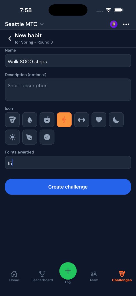 New habit: name, icon, points awarded for additional points